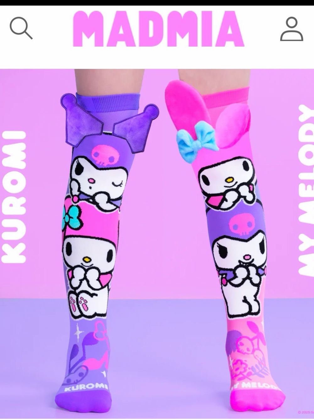 Madmia Kuromi & My Melody Character Knee-High Socks in Hot Pink and Purple